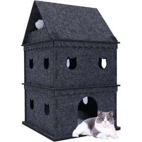 3-Storey Cat House for Indoor Cat Condos,Pet Cat Bed Hideaway Strong Castle for Multiple & Large Cats (3-Storey, 21.8''×21.8''×37'')
