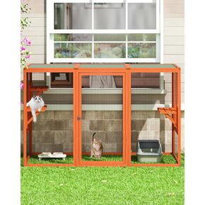 Catio Outdoor Cat Enclosure,71" Cat Enclosure Window Access, Wooden Cat Houses & Condo for Outside Cats Patio Weatherproof, Large Cattio for Cat Cage with 3 Platforms, Orange