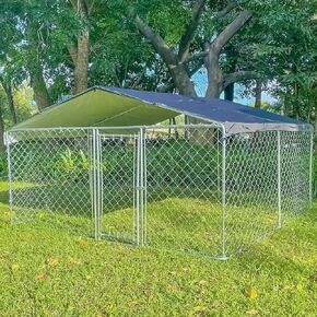 10 × 10 × 5.6FT Large Dog Kennel Outside, Heavy Duty Dog Cage with Roof, Big Dog Fence Galvanized Steel House with Secure Locks for Dogs, Chicken Outdoor