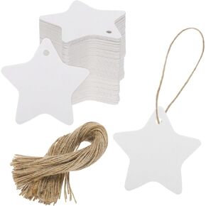 MECCANIXITY 100Pcs Kraft Paper Gift Tags with String,2.4x2 Inch Pentagram Paper Labels White Gift Bags Tag for Price Tags,Christmas Gifts, DIY Crafts, Wedding, Party Favors