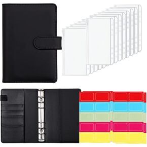 A6 PU Leather Notebook Binder ، منظم مخطط الميزانية ، نظام ميزانية نقدية شخصية مع مظاريف نقدية ، غطاء القابل للملء Leaf 6 Ring Binder ، 14 قطعة من جيوب الموثق
