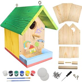 MIXUMON Premium Wooden Bird House Kit - Build it Yourself Birdhouse for All Ages - Woodworking Crafts & DIY Bird Houses - Birdhouse Kits for Adults to Build