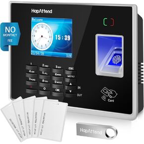 حزمة الوقت على مدار الساعة مع 15 بطاقة RFID ، 0 الرسوم الشهرية مستقلة الحضور الحيوية الحضور آلة الحضور مع بصمات الأصابع ، RFID والدبوس