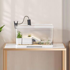 Turtle Tank, Turtle Aquarium with Basking Platform and Bottom Drainage, for Turtles, Crayfish, Crabs, Amphibians, Reptiles