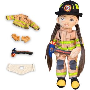 Ember Female Firefighter Plush Doll – Dress-Up Plush Doll for Girls 6-12 & Toddlers 2+ with Brushable Hair, Educational Booklet, Gear, and Removable Parts – Firefighter Toy for Kids