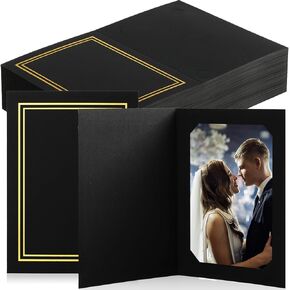 Fainne 150 Pcs Photo Folders for 4x6 or 5x7 Pictures Photo Frame Note Cards Paper Greetings Cardboard Inserts Cards Picture Insert Notecard for Portraits(Black, Silver Lining)