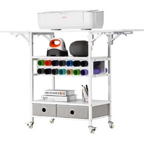 VEVOR Rolling Craft Cart and Storage Table, Compatible with Cricut Machines, Crafting Table Organization Workstation, Craft Rolling Storage Organizer with 20 Vinyl Roll Holders and 3 Drawers, Black