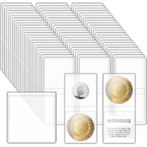 Vmiapxo 200 Pack Double Pocket Coin Sleeves, 2 x 2 Inch Clear Coin Flips Transparent Plastic Coin Collection Holder Clear Storage Protectors for Coin Jewelry Ring Earring Pendant Gemstone