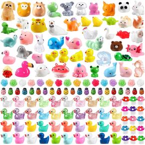 150pcs Mini Resin Animals, Colorful Tiny Small Little Glitter Ducks Mushroom Figures to Hide Miniature Figurines for Dollhouse Micro Landscape Aquarium Decorations DIY Crafts