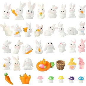 40pcs حيوانات راتنجات صغيرة صغيرة أرنب عيد الفصح للاختباء - التماثيل الحيوانية السائبة لمحشوشة بيض سلة عيد الفصح ملحقات حديقة الجنية ، هدايا عيد الفصح المضحكة