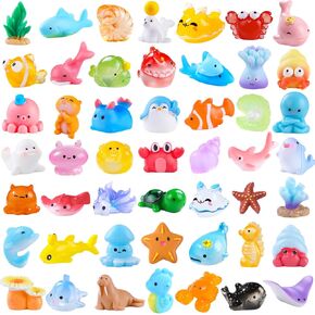 50pcs Mini Ocean Resin Animals 50 Styles Tiny Sea Animal to Hide Sea Miniature Little Small Animal Figures for Holiday Party Favors Bag Filler Micro Garden Dollhouse Aquarium Decorations