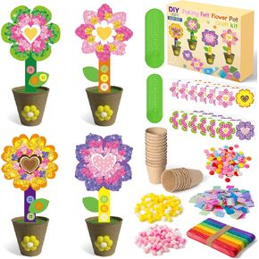 Foszaszept Poking Flower Craft Kits - Mother's DIY شعرت بالزهور الدائمة مع وعاء الزهور وساحات النسيج ، ونشاط زهور الربيع النشاط الإبداعي للمدرسة ، أنشطة المدارس للمدرسة للأطفال (12 حزمة)