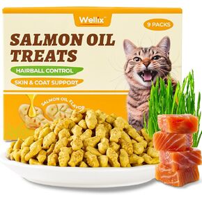 16oz/450g Cat Treats for Indoor Cats - Salmon Oil Flavor Cat Biscuits - Healthy Kitten Snacks for Cats Grass & Salmon - Joint Support & Healthy Skin