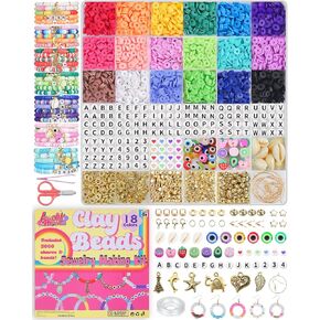 LovelyMoon Clay Beads Bracelet Making Kit Flat Preppy Beads for Friendship Jewelry Making Polymer Heishi Beads with Charms Gifts for Teen Girls Ages 6 7 8 9 10 11 12 Years Old