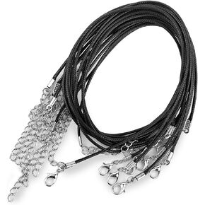 10 Pack Black Necklace Cord, Leather Cord Necklace with Clasp, Waxed Rope Necklace for Pendants, Jewelry Making Supplies (10)