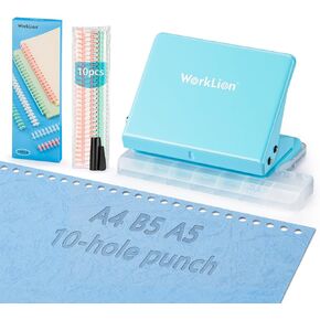 Binding Machine for Planner with Binding Spines(20 pcs) : Worklion 10 Hole Punch and Binder Rings Easy to add/Remove/Change Sheets
