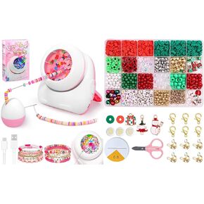 Pskfvre Bead Spinner, 2200Pcs Beading Set for Making Bracelets, Bracelet Making Kit with Christmas Polymer Clay Beads, Crafts for Girls, Birthday Gift Choice