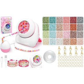 Pskfvre Bead Spinner Kit 3200Pcs, Wireless Charging Electric Bead Spinner and Seeds Bead for Jewelry Making and Friendship Bracelets, Beginner Friendly, Gift for Girl
