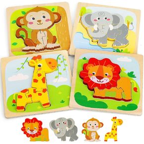 TOY Life Wooden Puzzles for Toddlers 1-3, Animals Toddler Puzzles 1-3, Puzzles for Toddlers 2-4, Wood Puzzles Christmas Montessori Toys Gifts for 1 2 Year Old, Baby Puzzles 12-18, Kids Learning Toy