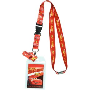 Disney Cars Lightning McQueen Blazing Forward Lanyard with Clear ID Badge Holder and 2" Rubber Race Car Charm