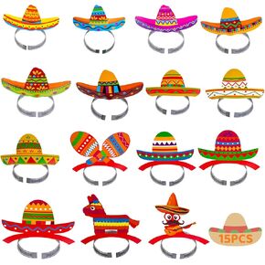 15pcs Cinco de Mayo Sombrero ، عصابة رأس من الورق المقوى الملونة ، زي حفلة مكسيكية