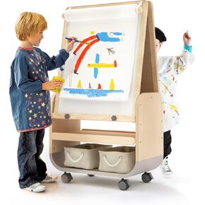 BanaSuper 3-in-1 Kids Art Easel with Wheels - Height Adjustable, Dual-Sided Magnetic Chalkboard & Whiteboard, Storage Bags Included - Mobile Art Station for Children
