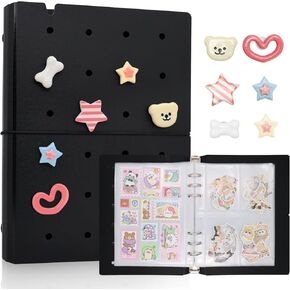 Sticker Storage Organizer Binder Book Reusable Collecting Album with Pocket Pages A5 Hard Cover and DIY Charms for Adult Scrapbooking Supplies Keeper Holder (Beige)