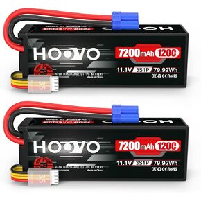 HOOVO 7.4V 70C 6200mAh 2S Lipo Battery Hard Case with Tracxas Plug for RC Car RC Helicopter RC Truck RC Truggy Airplane Quadcopter UAV Drone FPV (2 Packs