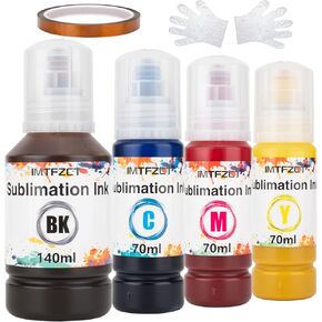 Sublimation Ink Refilled Bottles with Heat Tape Compatible for ET-2800 ET2400 ET2720 ET2760 ET2750 ET4800 ET-2803 ET-2850 etc.High-Yield Inkjet Printers Heat Press Transfer on Mugs T-Shirts
