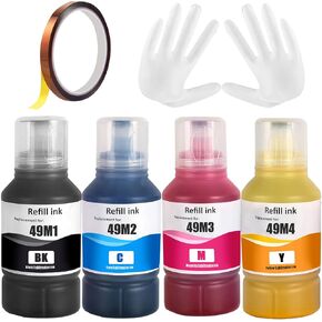 T49M Sublimation Ink Refilled Bottles Compatible for F170 F570 Printer T49M1 T49M2 T49M3 T49M4 (ICC-Free/Anti-UV, 4x140ML)