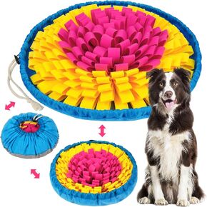 Vivifying Snuffle Mat for Dogs, Adjustable Sniff Mat for Small Medium and Large Dogs, Interactive Enrichment Toys for Slow Eating and Mental Stimulation (Rose Red Yellow)