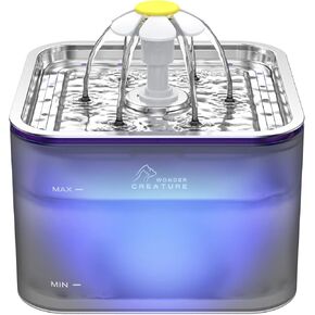 Crystal Cat Water Fountain Stainless Steel, 101oz/3L Pet Fountain with LED Light for Cats and Dogs (Grey)