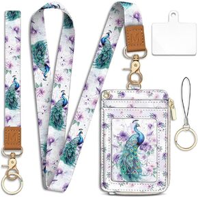 Lanyard Wallet with Id Badge Holder, Mushroom RFID Small Keychain Wallet Women Wristlet, Cute Zipper Credit Card Holder Phone Wrist Neck Strap for Key Name Tag, Teacher Student Office Gifts