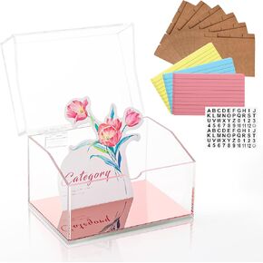 3x5 Rose Gold INDEX INDEX Organizer Card Box Acrylic Flash Card Card Card Box مع Mirro Base 150 بطاقات فهرس مبطنة 30 ملصقات Kraft Dividers لعقد 400 بطاقات Note Office
