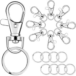100 Pcs Keychain Hooks with Key Rings, Keychain Clip Hooks with Rings for Lanyard Jewelry Making DIY Crafts(50 Pcs Metal Lobster Claw Clasps + 50 Pcs Flat Key Rings)