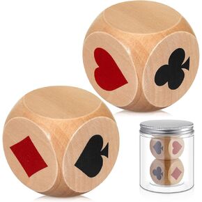 2 PCS Premium Wooden Marker Dice مع صندوق تخزين كبير الحجم 1.57 '' (4cm) مؤشر Ace Suit Wooden Dice Clip Clear Prints Euchre Cube Great Game for Euchre Poker Game