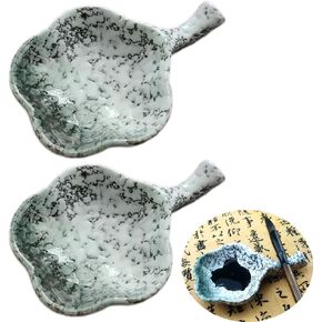 2 PCS متعددة الوظائف inkwell طبق الخزف الحبر المصنوع يدويا حبر جيدا مع حامل الفرش