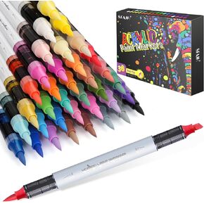 SFAIH 24 Colors 2-3mm Medium Tip Acrylic Paint Pens Markers, Acrylic Paint Pens for Fabric, Canvas, Rock, Glass, Wood, Plastic, DIY Crafts Making Art Supplies