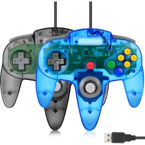 2 حزمة وحدة تحكم USB N64، وحدة تحكم ألعاب فيديو سلكية FISUPER USB Gamepad لأجهزة Windows PC MAC Raspberry PI Retropie (أسود) in Kuwait