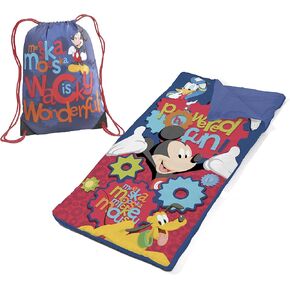 Idea Nuova Disney Mickey Mouse Carry Bag مع مجموعة سبات حصيرة قيلولة ، الأزرق 26 "x46"