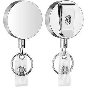 Ktrio 2 Pack Hight Duty Badge Cenly حامل شارة قابلة للسحب ، حامل معرف مفاتيح المعادن بكرات مع حزام حزام مفتاح حلقة فولاذية معززة لحامل بطاقة اسم المفتاح