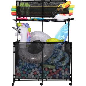 Upgraded Pool Storage Bin with Top Storage Rack -Medium
