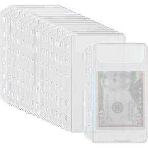 24pcs 6 ثقوب جيوب الموثق ، PVC Binder الشفافة إدراج مظاريف محفظة محفظة منظم للميزانية النقدية ، لتخزين الملفات نقود التذاكر كوبون بيل (A7)