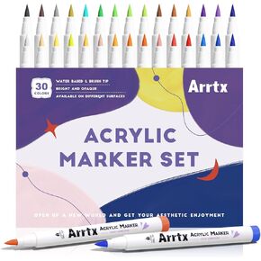 Arrtx Acrylic Paint Markers 60B,Brush Tip Acrylic Markers for Rock Painting,Glass,Stone,Wood,Ceramic Fabric