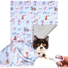 Cat Wrap for Cutting Nails, Cat Grooming Wrap for Calming & Holding Cat, Cat Restraint for Nail Clipping to Anti-Bite & Scratch Anti-Escape, Self-Adherent Cat Swaddle Wrap