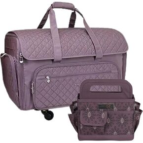 كل شيء Mary XXL Rolling Machine Machine Bag & Desktop Organizer Tote-تخزين فسيح ودائم مع 4 عجلات وعلبة متعددة الجيبات للخياطة والحرف واللوازم المكتبية