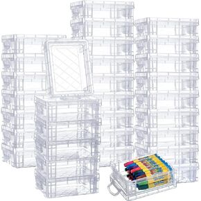 Suzile 32 Pcs Plastic Crayon Box with Snap Lids Bulk Stackable Crayon Storage Box Clear Crayon Container for Pen Pencil Organizer Art Craft School Classroom Office Supply