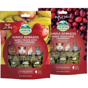 Bundle of Oxbow Simple Rewards Baked Treats for Rabbits, Guinea Pigs, Chinchillas, and Small Pet (Apples & Bananas, 3 oz) + Oxbow Simple Rewards Baked Treats (Cranberry, 3 oz)
