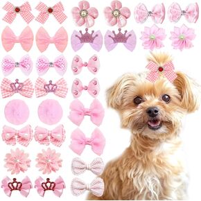 30pcs مصنوعة يدويًا ، أقواس شعر ، فرقة رطبة ، قمة ، للكلاب الكبيرة ، يوركي جرو ، جرو ، إكسسوارات الشعر ، هدية (30 بكسل وردي)