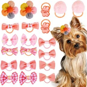 20Pcs Dog Hair Bows, Dog Bows Small Size-Dog, Adorable Polyester Flower Hair Clips for Small Puppies, Puppy Bow Accessories Girl for Grooming Styling(Pink)